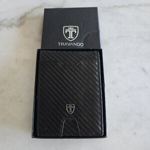 TRAVANDO PU Leather RFID BLOCKER Slim Minimalist MONEY CLIP Black WALLET